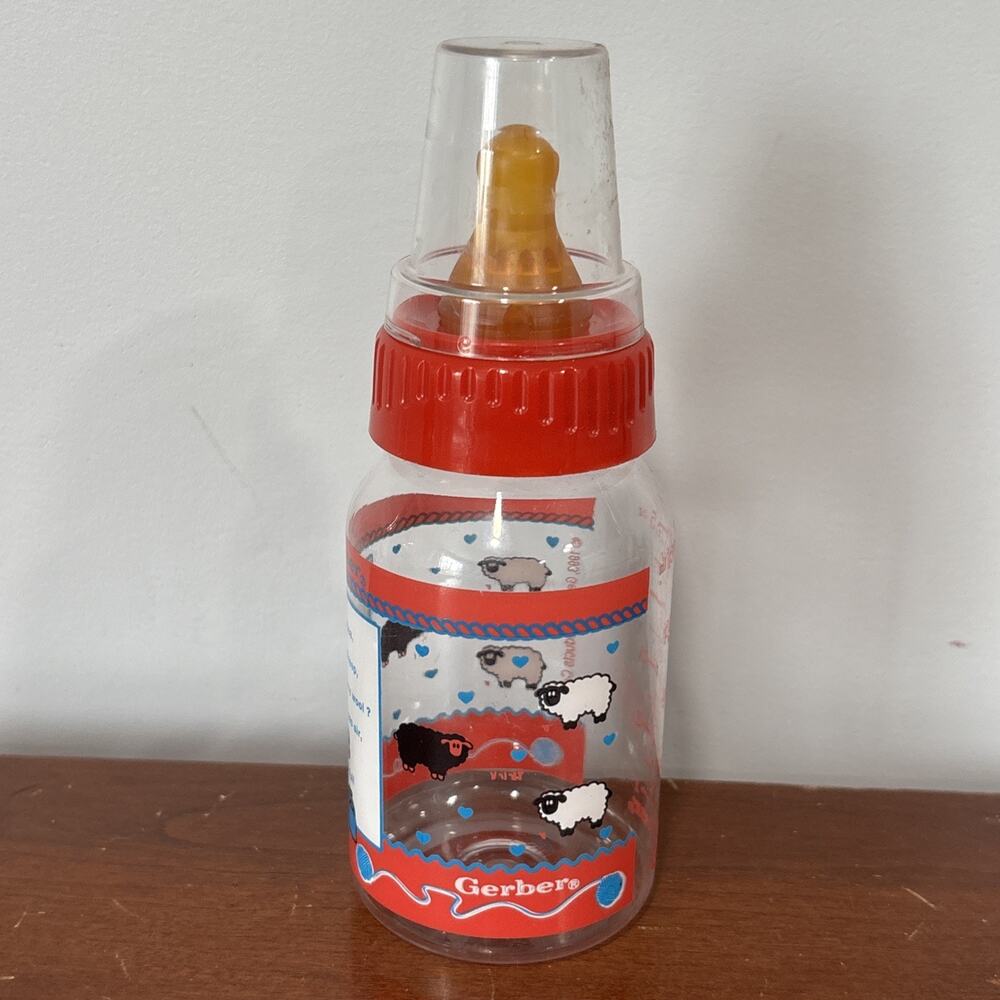 Gerber 5 oz Baby Bottle White Black Sheep 90s 1993 Plastic USA Vintage